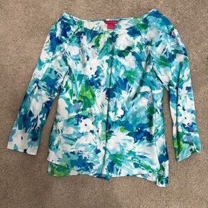 Sunny Leigh silky stunning abstract blouse NWOT